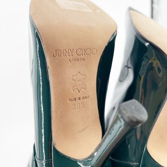 Retro  Jimmy Choo Bottle Green Patent Leather Knee High Pointed Toe Boot IT 38.5 - Picture 8 of 10